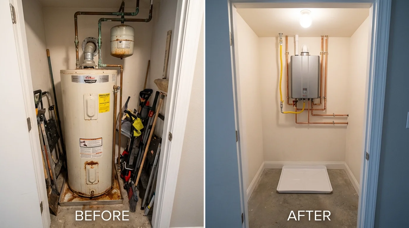 Tank water heater versus wall-mounted tankless unit comparison for Shelton, NE homeowners