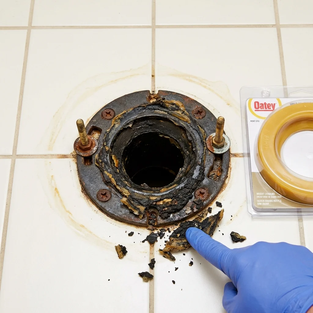 Failed wax ring showing water seepage at the base of a toilet in a Shelton, NE home